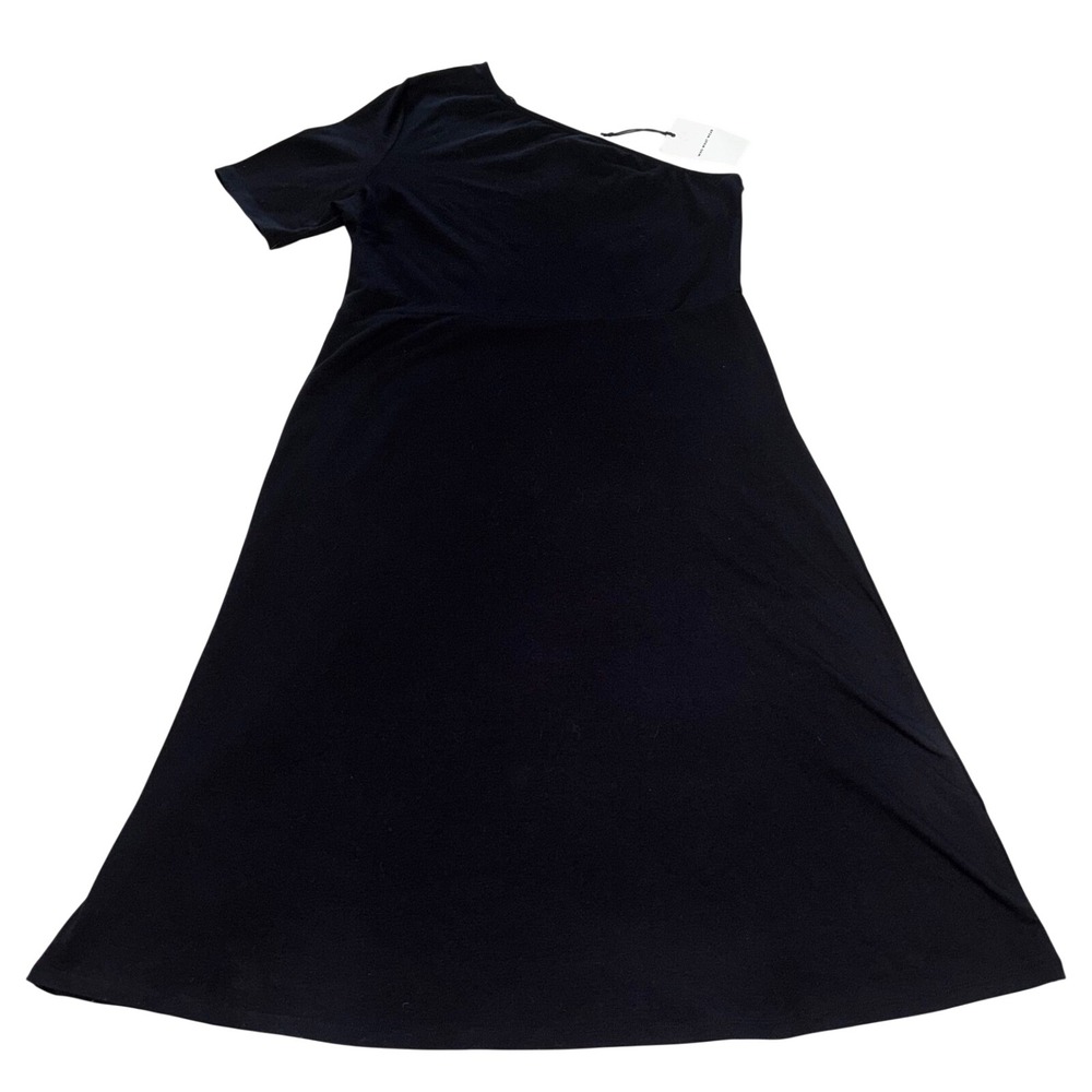 Who What Wear Black One Shoulder Midi Dress Short Sleeve Womens Large (E2)